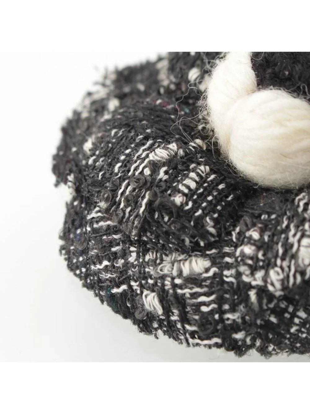 Chanel Tweed Wool Contrast Flower Motif Corsage Brooch Black White